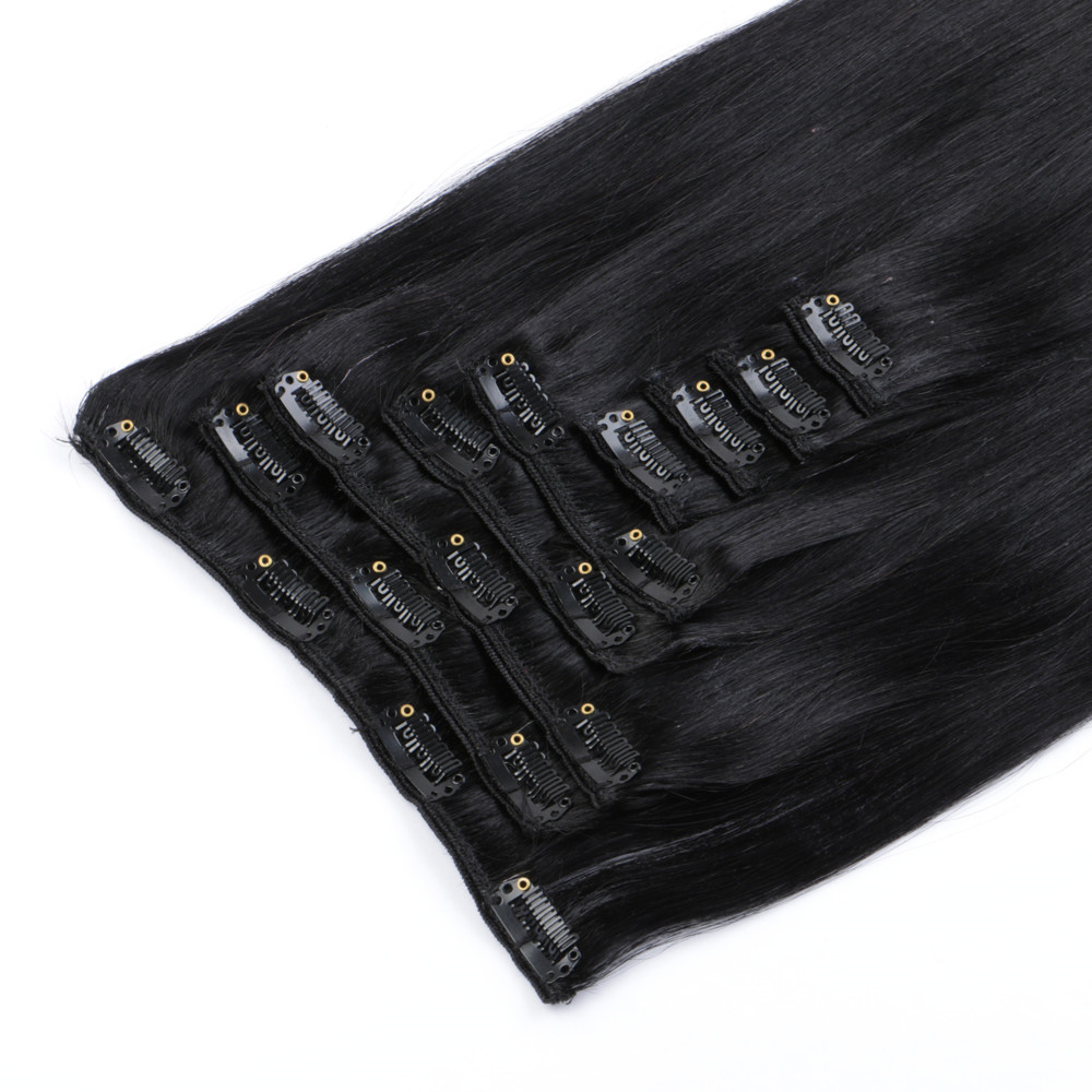 Clip in Hair Extension Wholesale Cheap black Color Invisible double drown clip In Human Hair Extensions HN 217